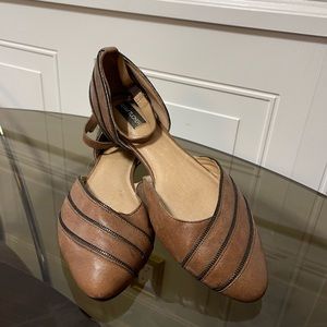 Adam Tucker Zipper Detail Brown Leather Becca Flats